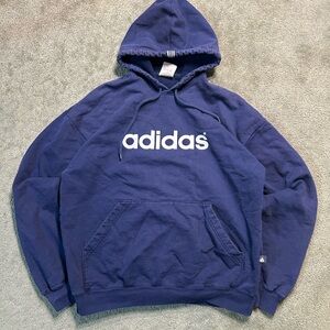 Vintage Y2K Adidas Blue Pullover Hoodie Boxy Skate Size Large Spellout